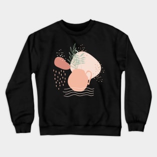 Abstract shapes lines dots and plant leaves digital design illustration Crewneck Sweatshirt